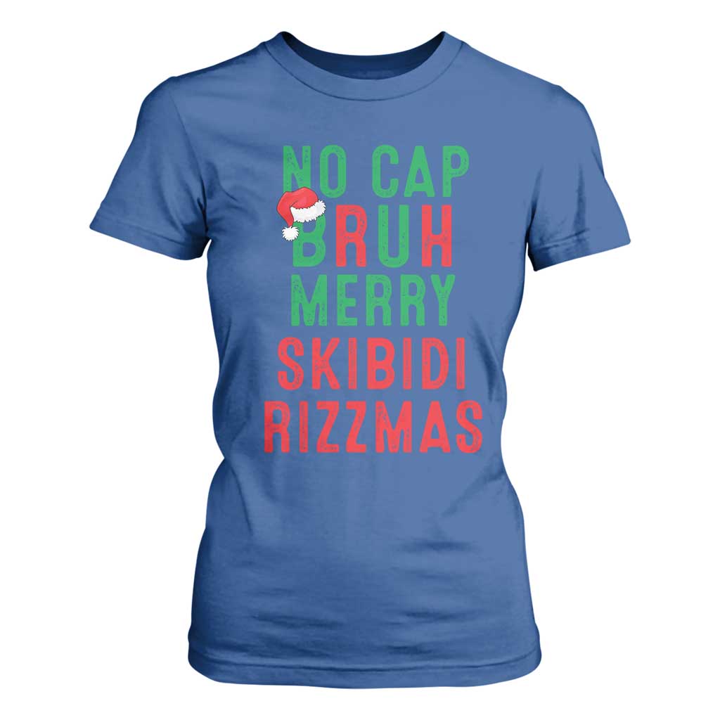Funny Xmas T Shirt For Women No Cap BRUH Merry Skibidi Rizzmas TS09 Royal Blue Print Your Wear