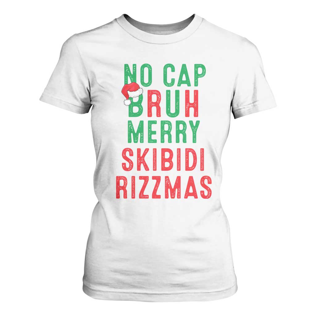 Funny Xmas T Shirt For Women No Cap BRUH Merry Skibidi Rizzmas TS09 White Print Your Wear