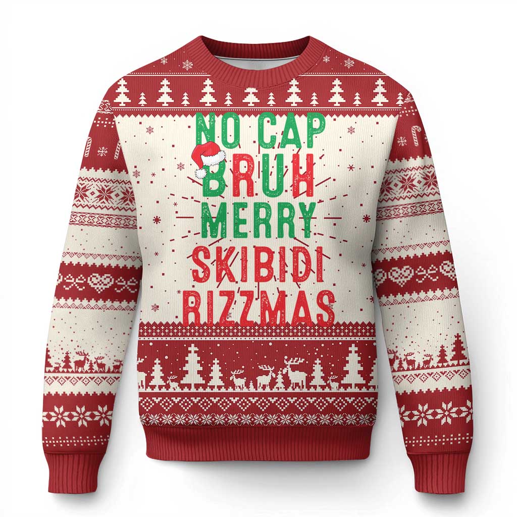 Funny Xmas Ugly Christmas Sweater No Cap BRUH Merry Skibidi Rizzmas TS09 Red Print Your Wear