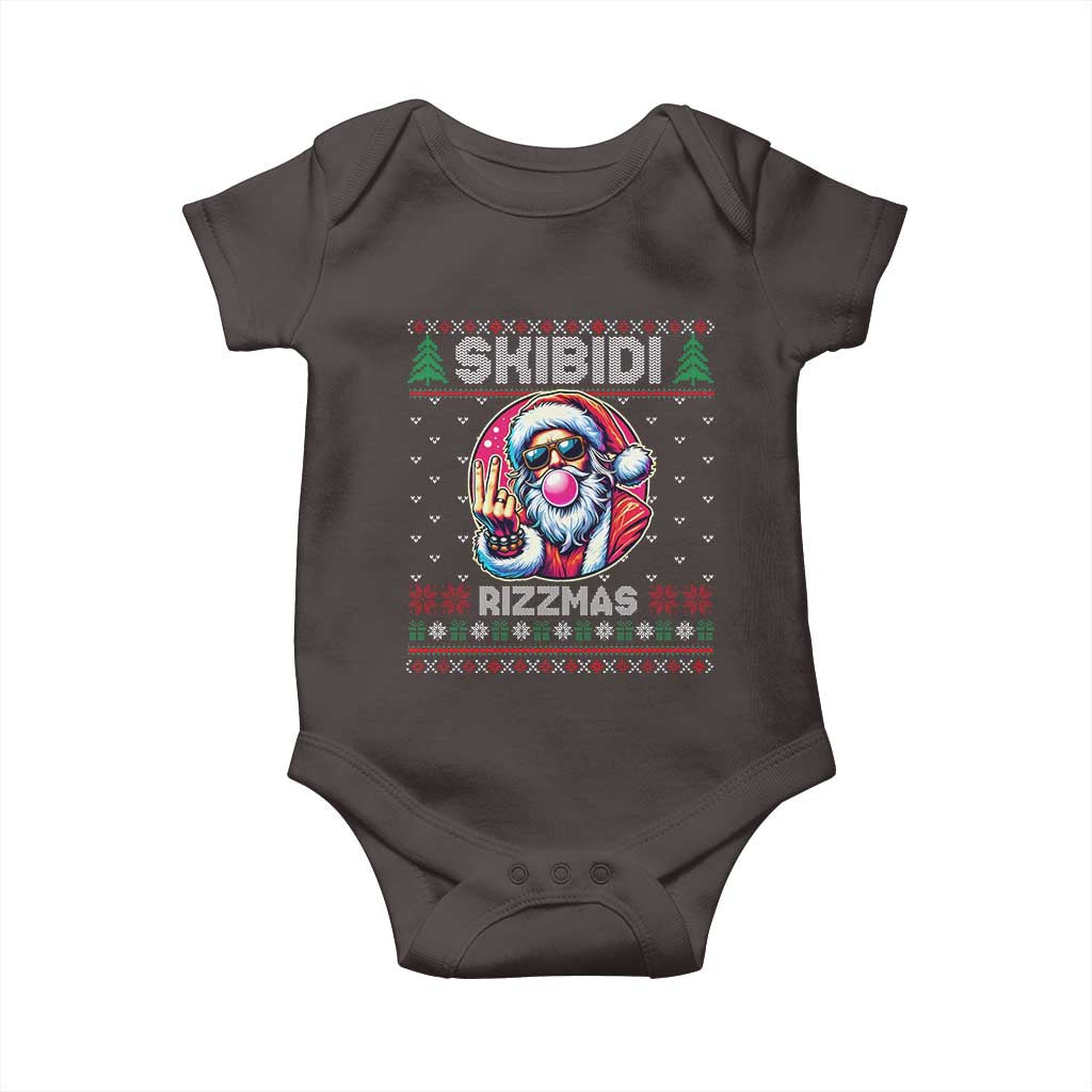 Funny Xmas Baby Onesie Skibidi Rizzmas Santa Bubble Gum TS09 Dark Chocolate Print Your Wear