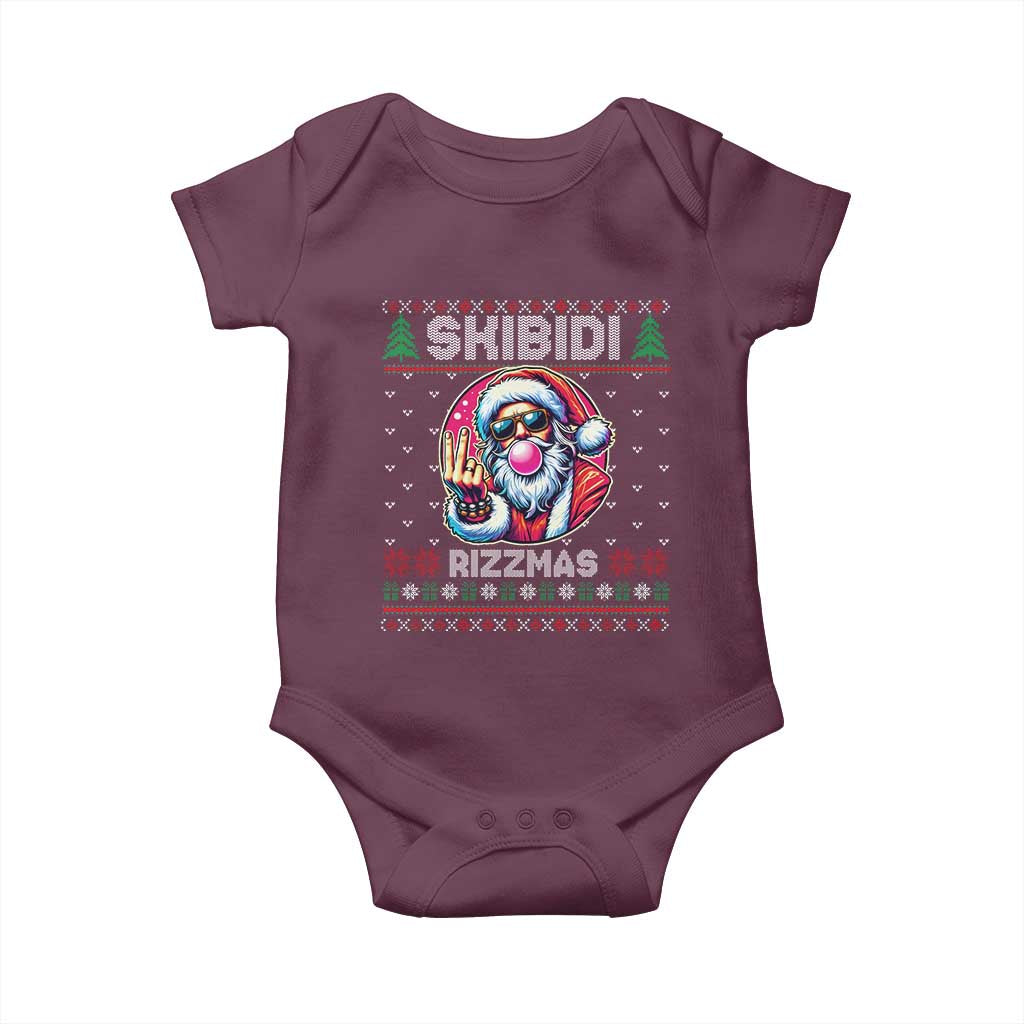 Funny Xmas Baby Onesie Skibidi Rizzmas Santa Bubble Gum TS09 Maroon Print Your Wear