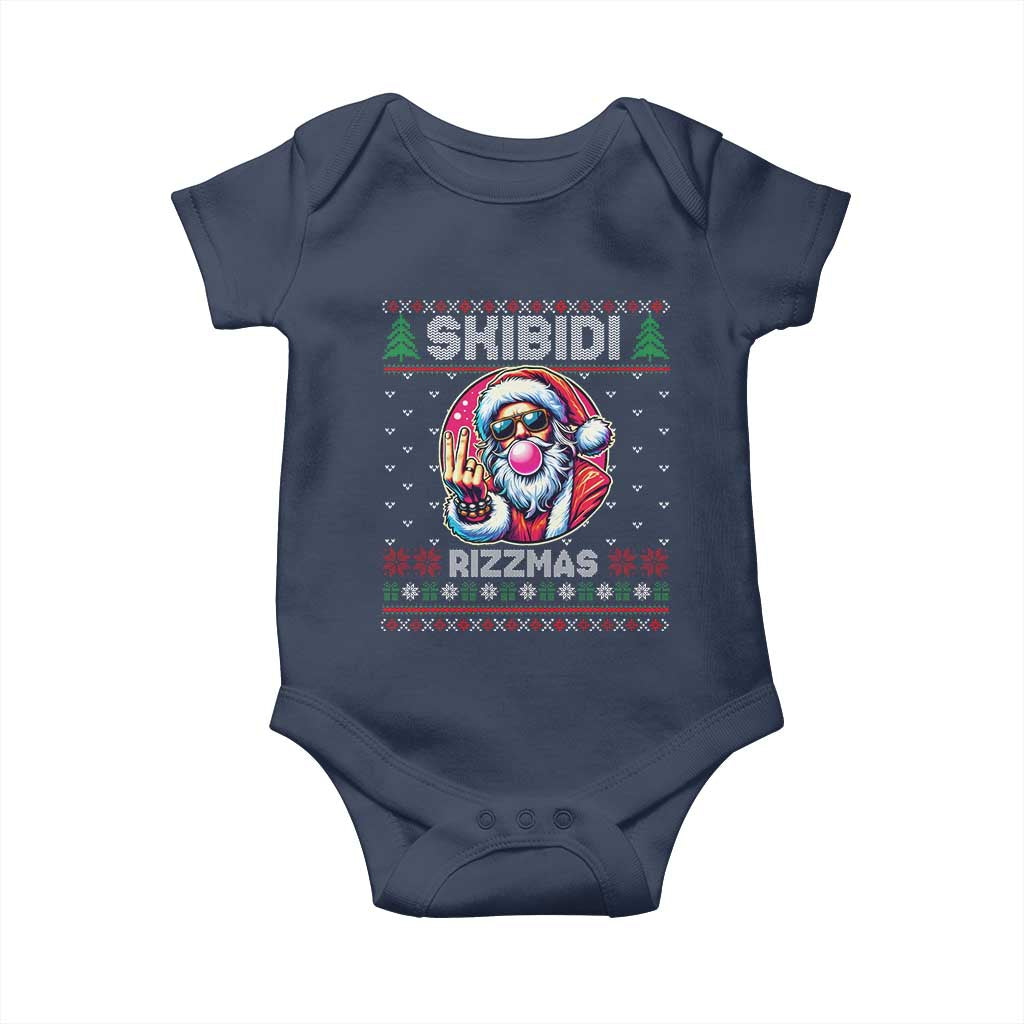 Funny Xmas Baby Onesie Skibidi Rizzmas Santa Bubble Gum TS09 Navy Print Your Wear