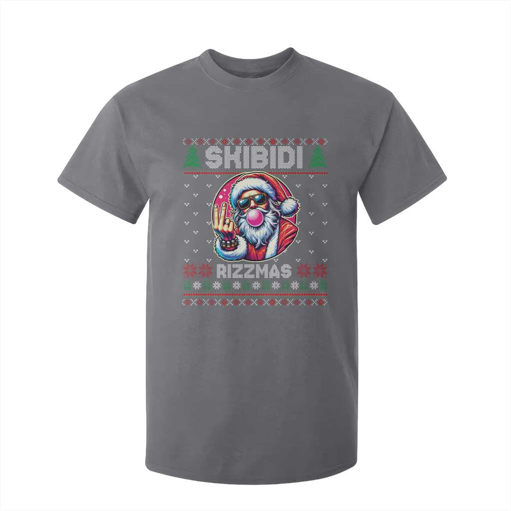 Funny Xmas T Shirt For Kid Skibidi Rizzmas Santa Bubble Gum TS09 Charcoal Print Your Wear