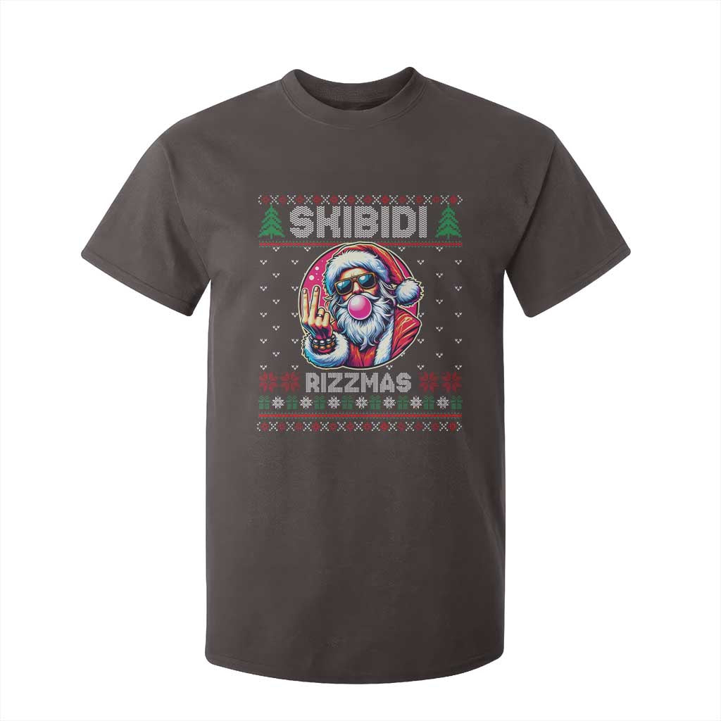 Funny Xmas T Shirt For Kid Skibidi Rizzmas Santa Bubble Gum TS09 Dark Chocolate Print Your Wear