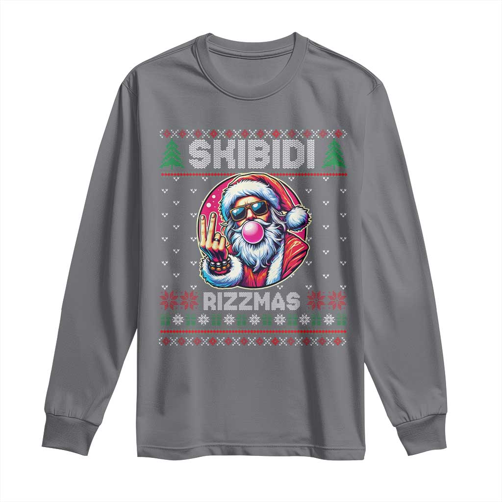 Funny Xmas Long Sleeve Shirt Skibidi Rizzmas Santa Bubble Gum TS09 Charcoal Print Your Wear