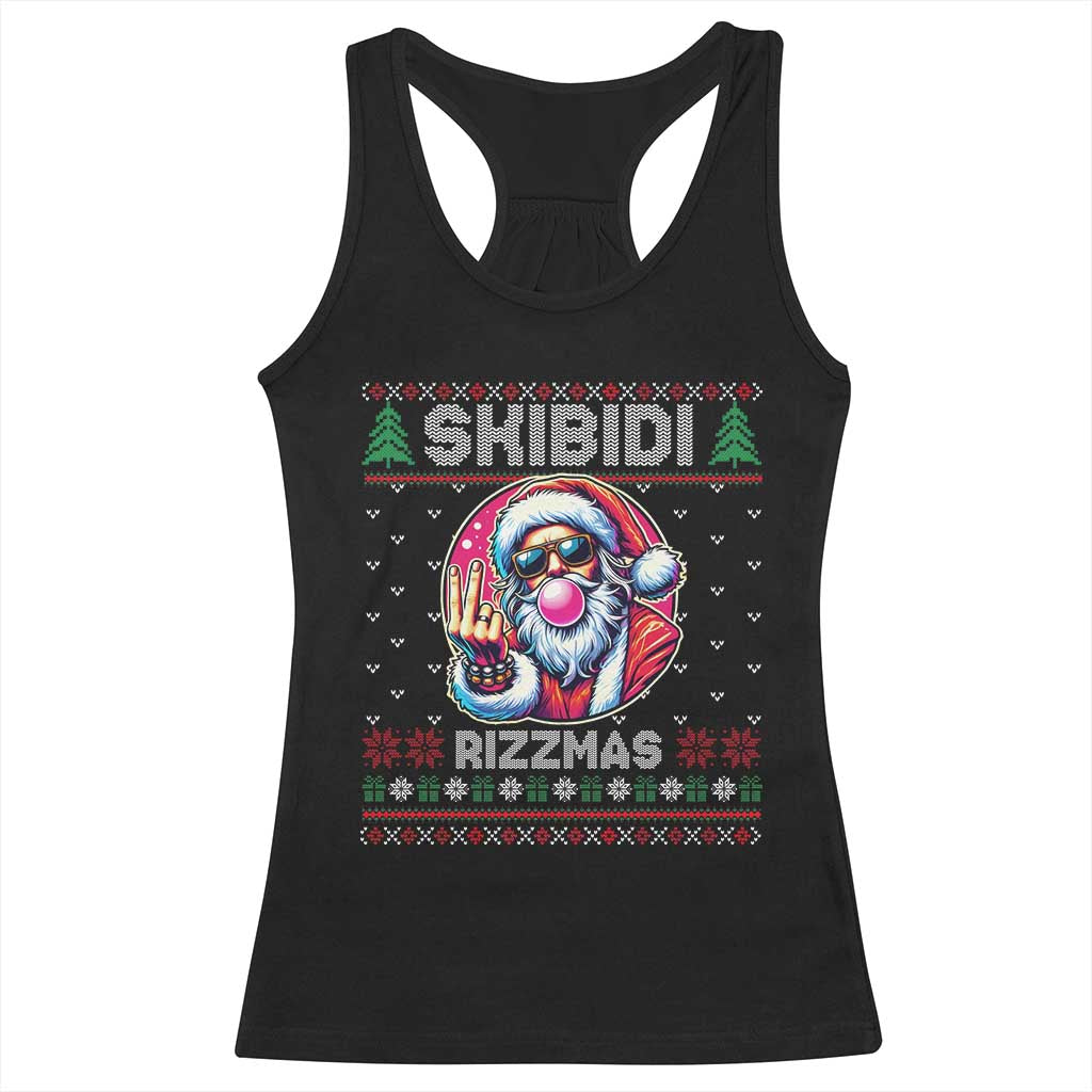 Funny Xmas Racerback Tank Top Skibidi Rizzmas Santa Bubble Gum TS09 Black Print Your Wear