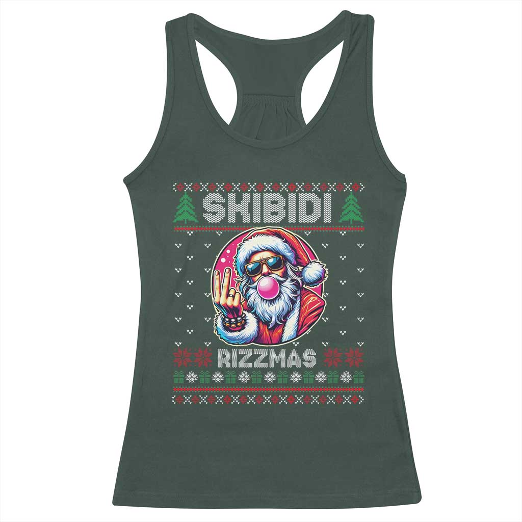 Funny Xmas Racerback Tank Top Skibidi Rizzmas Santa Bubble Gum TS09 Dark Forest Green Print Your Wear