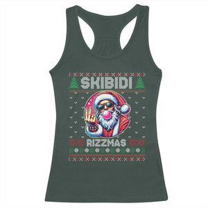 Funny Xmas Racerback Tank Top Skibidi Rizzmas Santa Bubble Gum TS09 Dark Forest Green Print Your Wear