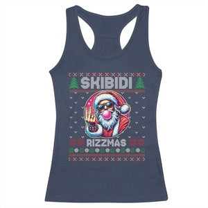 Funny Xmas Racerback Tank Top Skibidi Rizzmas Santa Bubble Gum TS09 Navy Print Your Wear