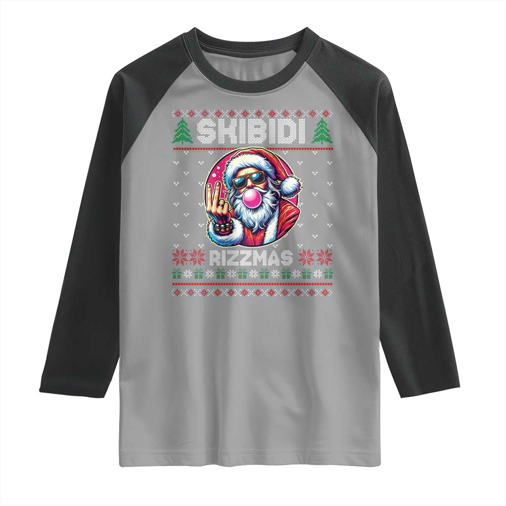Funny Xmas Raglan Shirt Skibidi Rizzmas Santa Bubble Gum TS09 Sport Gray Black Print Your Wear