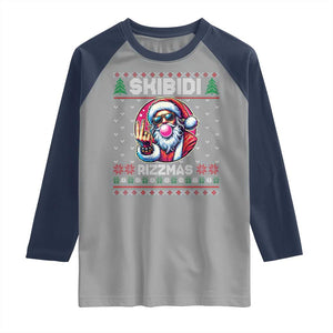 Funny Xmas Raglan Shirt Skibidi Rizzmas Santa Bubble Gum TS09 Sport Gray Navy Print Your Wear