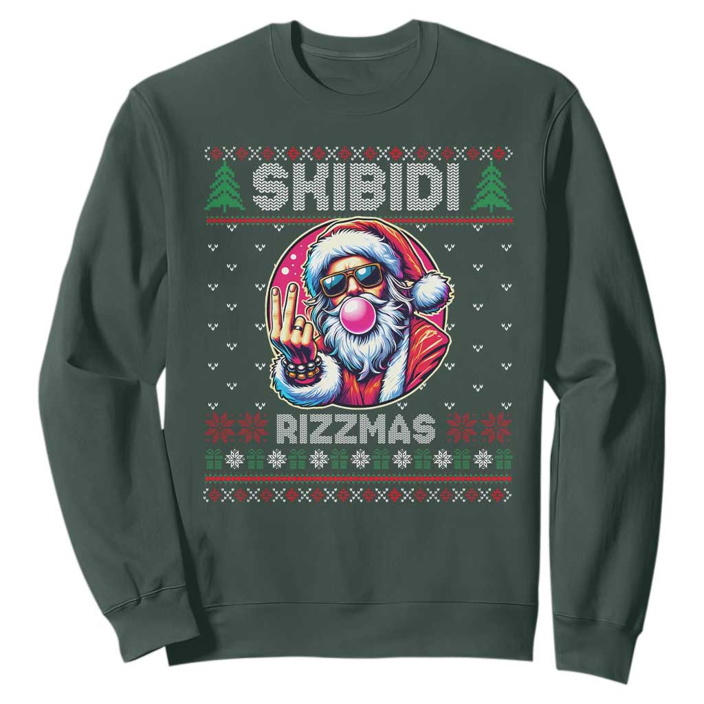 Funny Xmas Sweatshirt Skibidi Rizzmas Santa Bubble Gum TS09 Dark Forest Green Print Your Wear