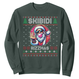 Funny Xmas Sweatshirt Skibidi Rizzmas Santa Bubble Gum TS09 Dark Forest Green Print Your Wear