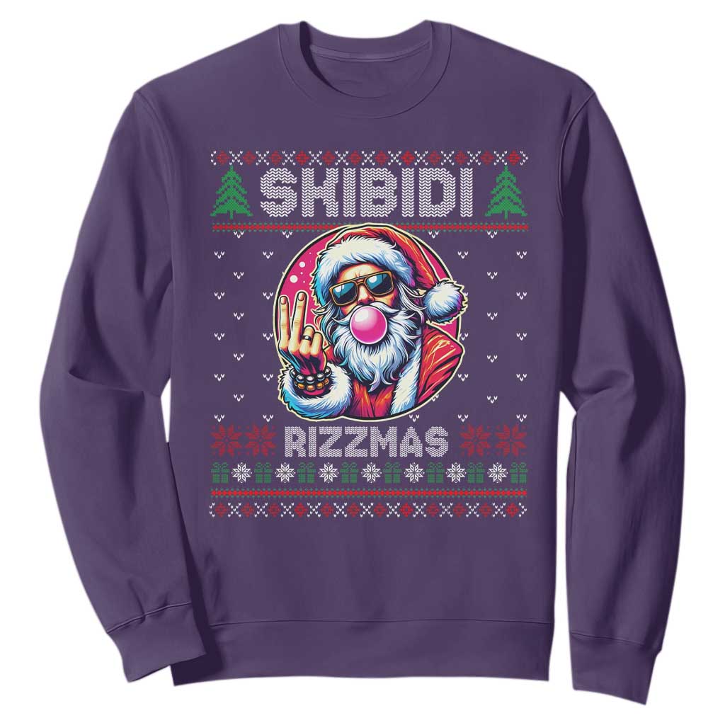 Funny Xmas Sweatshirt Skibidi Rizzmas Santa Bubble Gum TS09 Purple Print Your Wear
