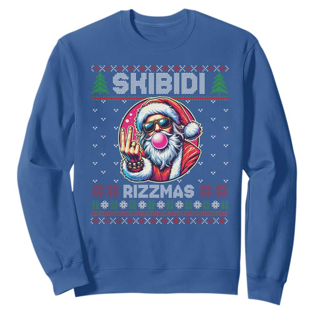 Funny Xmas Sweatshirt Skibidi Rizzmas Santa Bubble Gum TS09 Royal Blue Print Your Wear