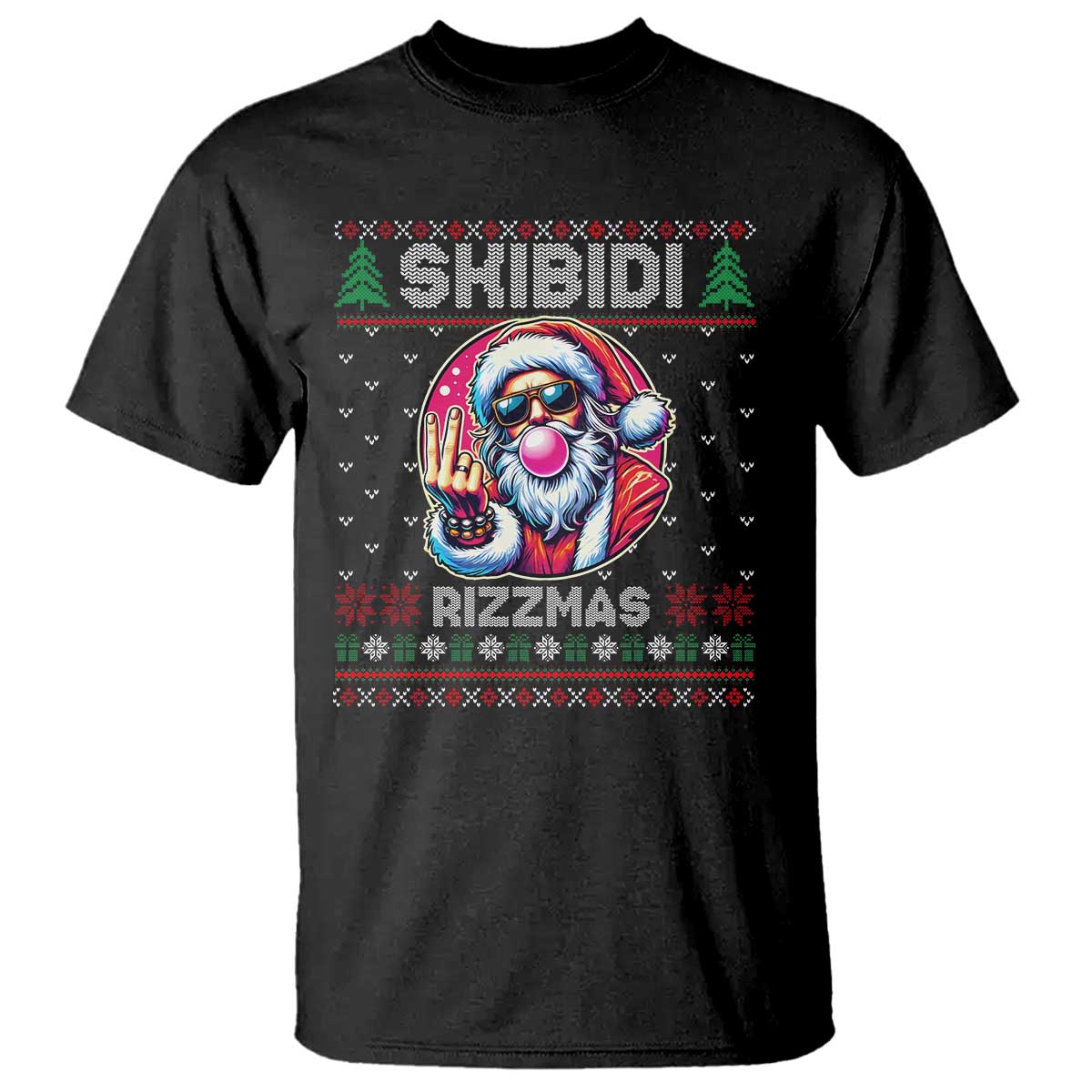 Funny Xmas T Shirt Skibidi Rizzmas Santa Bubble Gum TS09 Black Print Your Wear