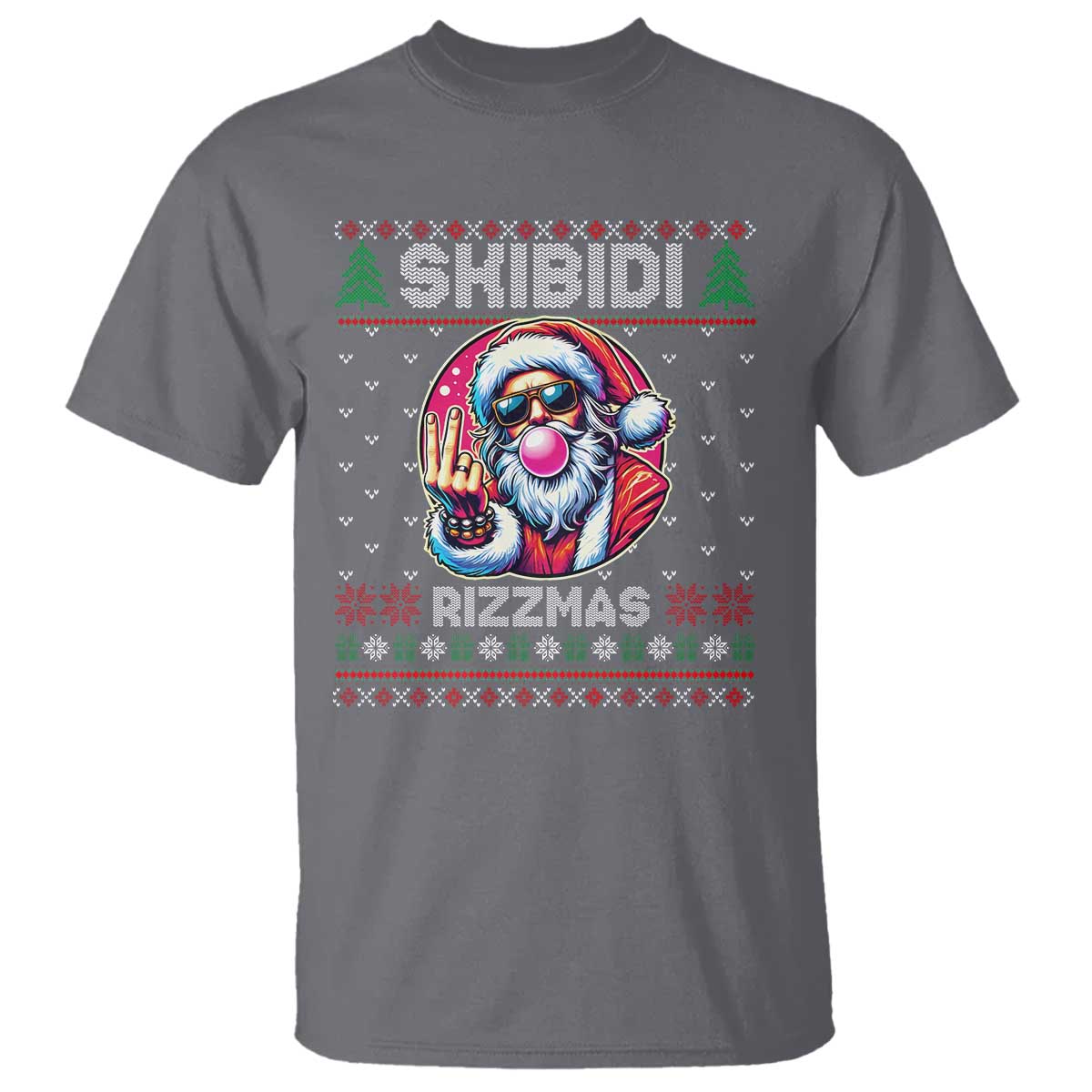Funny Xmas T Shirt Skibidi Rizzmas Santa Bubble Gum TS09 Charcoal Print Your Wear