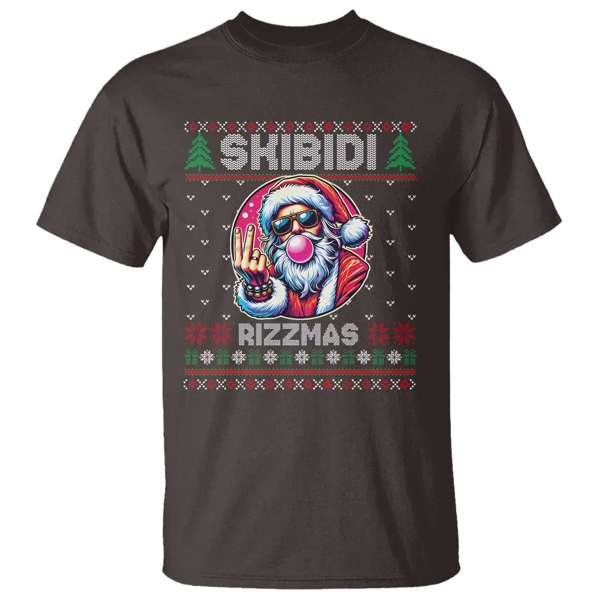 Funny Xmas T Shirt Skibidi Rizzmas Santa Bubble Gum TS09 Dark Chocolate Print Your Wear