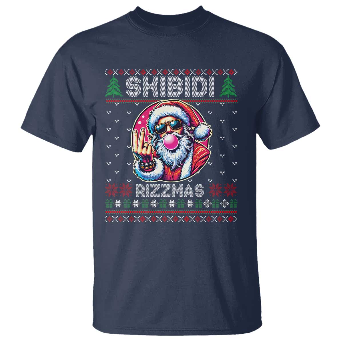 Funny Xmas T Shirt Skibidi Rizzmas Santa Bubble Gum TS09 Navy Print Your Wear