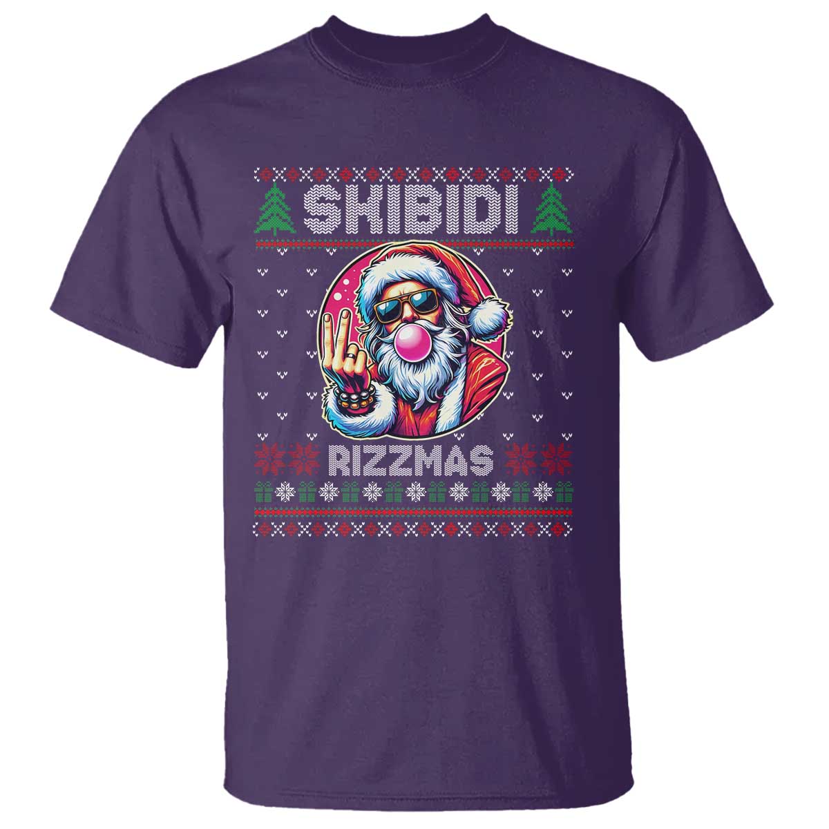 Funny Xmas T Shirt Skibidi Rizzmas Santa Bubble Gum TS09 Purple Print Your Wear