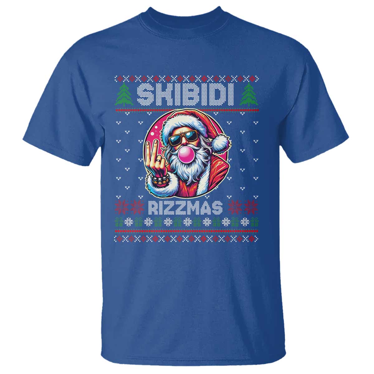 Funny Xmas T Shirt Skibidi Rizzmas Santa Bubble Gum TS09 Royal Blue Print Your Wear