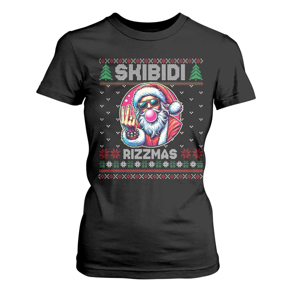 Funny Xmas T Shirt For Women Skibidi Rizzmas Santa Bubble Gum TS09 Black Print Your Wear
