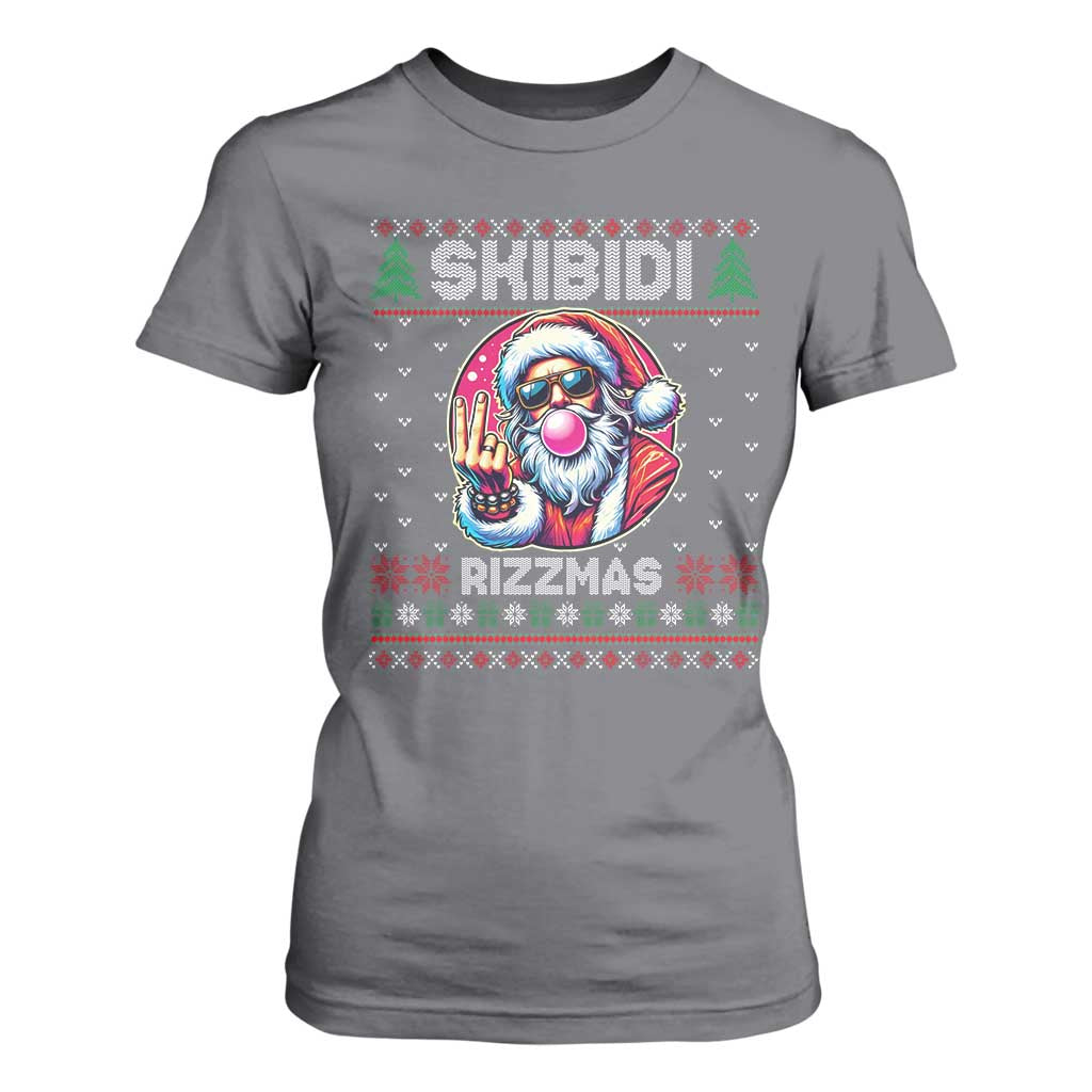 Funny Xmas T Shirt For Women Skibidi Rizzmas Santa Bubble Gum TS09 Charcoal Print Your Wear