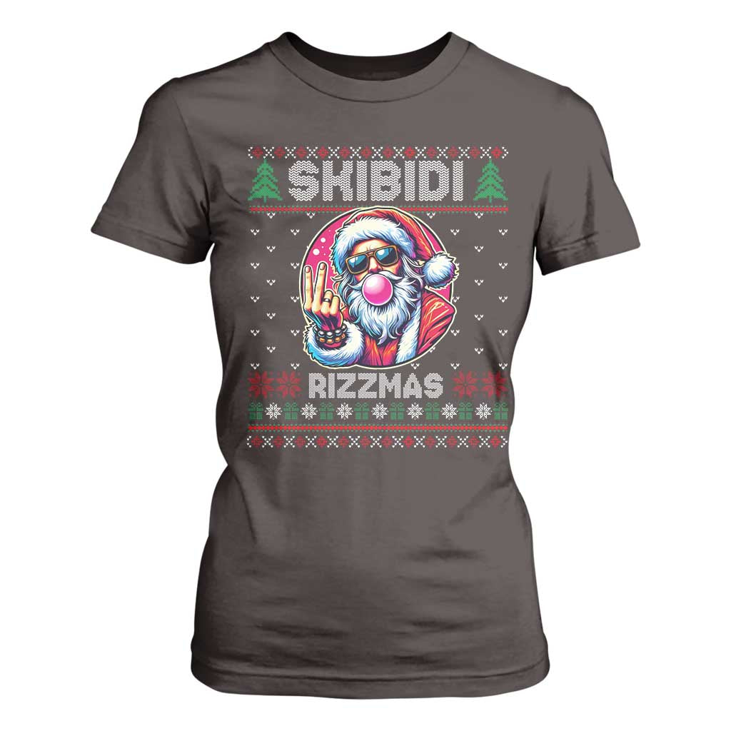 Funny Xmas T Shirt For Women Skibidi Rizzmas Santa Bubble Gum TS09 Dark Chocolate Print Your Wear