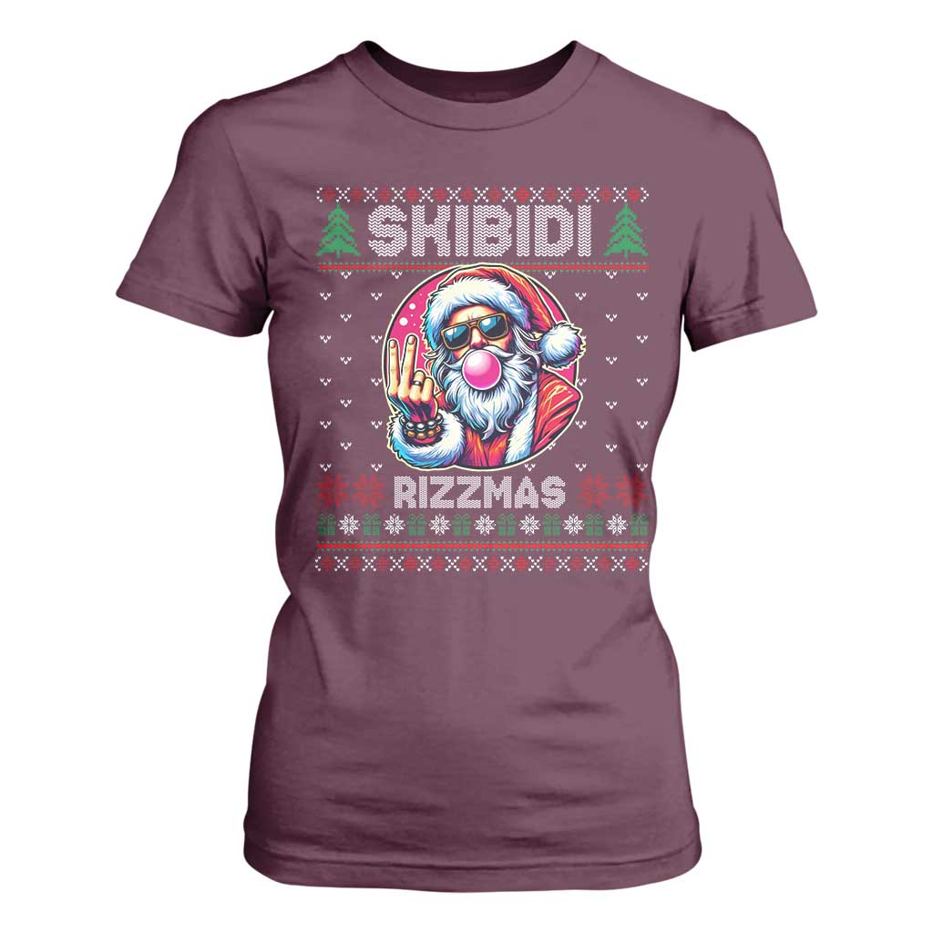 Funny Xmas T Shirt For Women Skibidi Rizzmas Santa Bubble Gum TS09 Maroon Print Your Wear