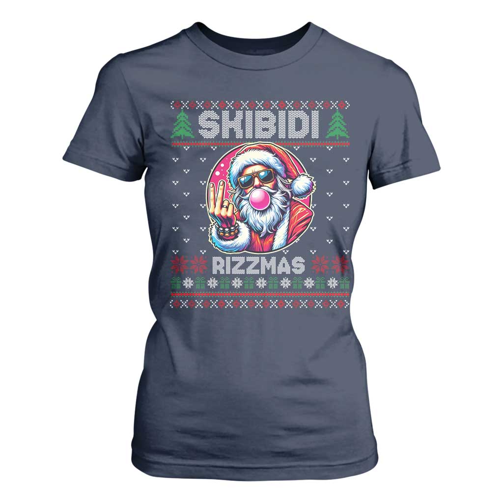 Funny Xmas T Shirt For Women Skibidi Rizzmas Santa Bubble Gum TS09 Navy Print Your Wear