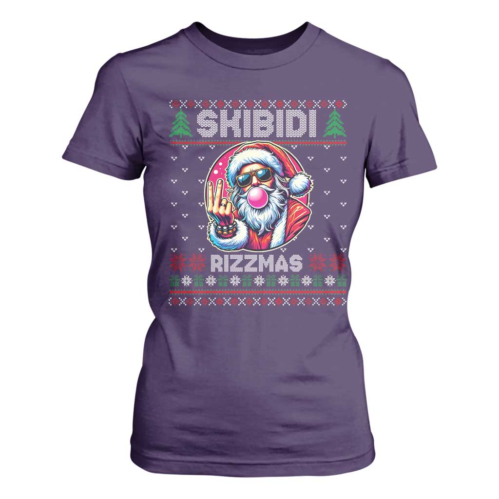 Funny Xmas T Shirt For Women Skibidi Rizzmas Santa Bubble Gum TS09 Purple Print Your Wear