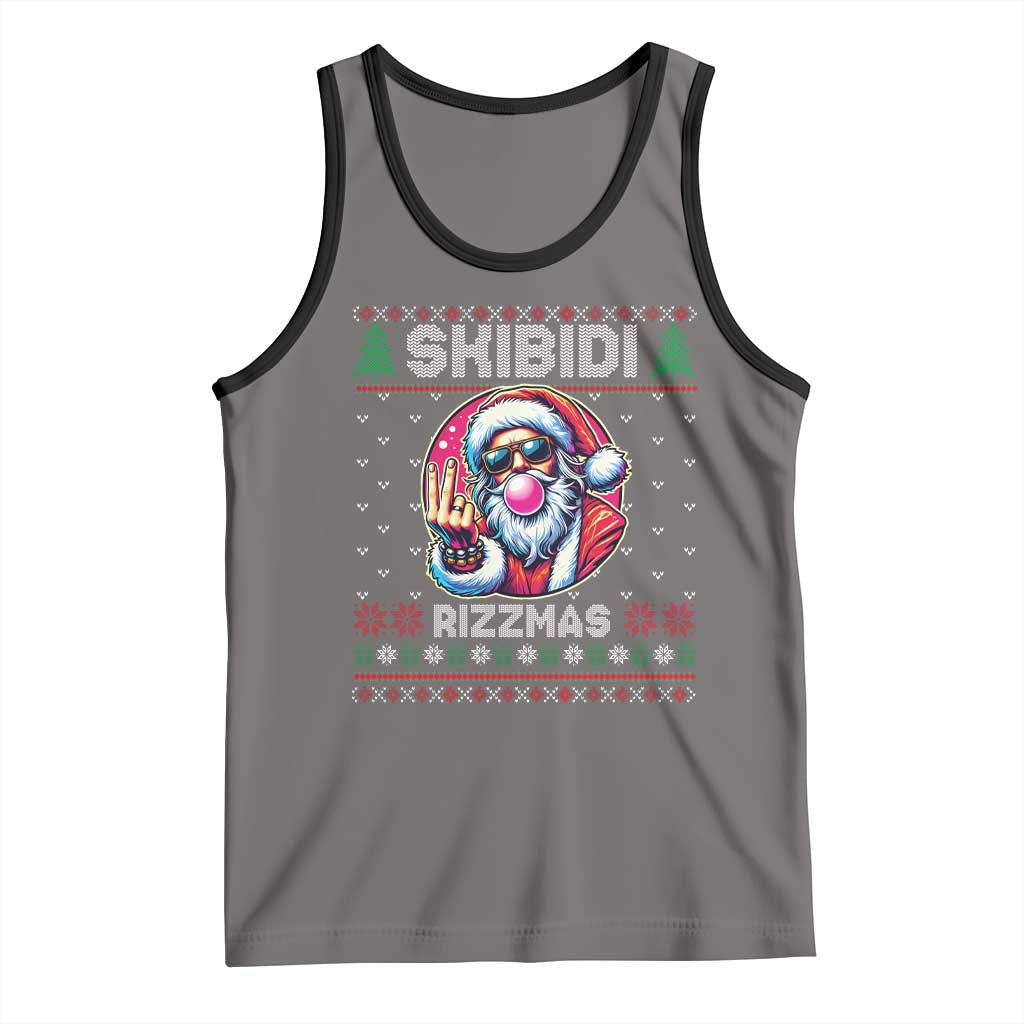 Funny Xmas Tank Top Skibidi Rizzmas Santa Bubble Gum TS09 Deep Heather Black Print Your Wear