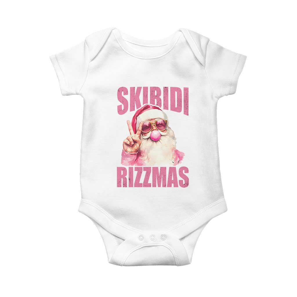 Funny Xmas Baby Onesie Skibidi Rizzmas Pink Santa Bubble Gum TS09 White Print Your Wear