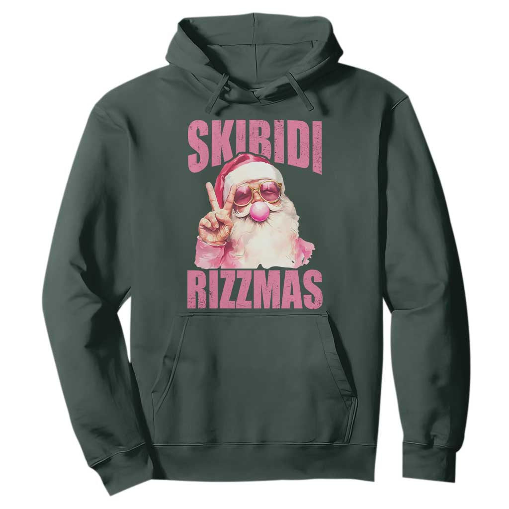 Funny Xmas Hoodie Skibidi Rizzmas Pink Santa Bubble Gum TS09 Dark Forest Green Print Your Wear