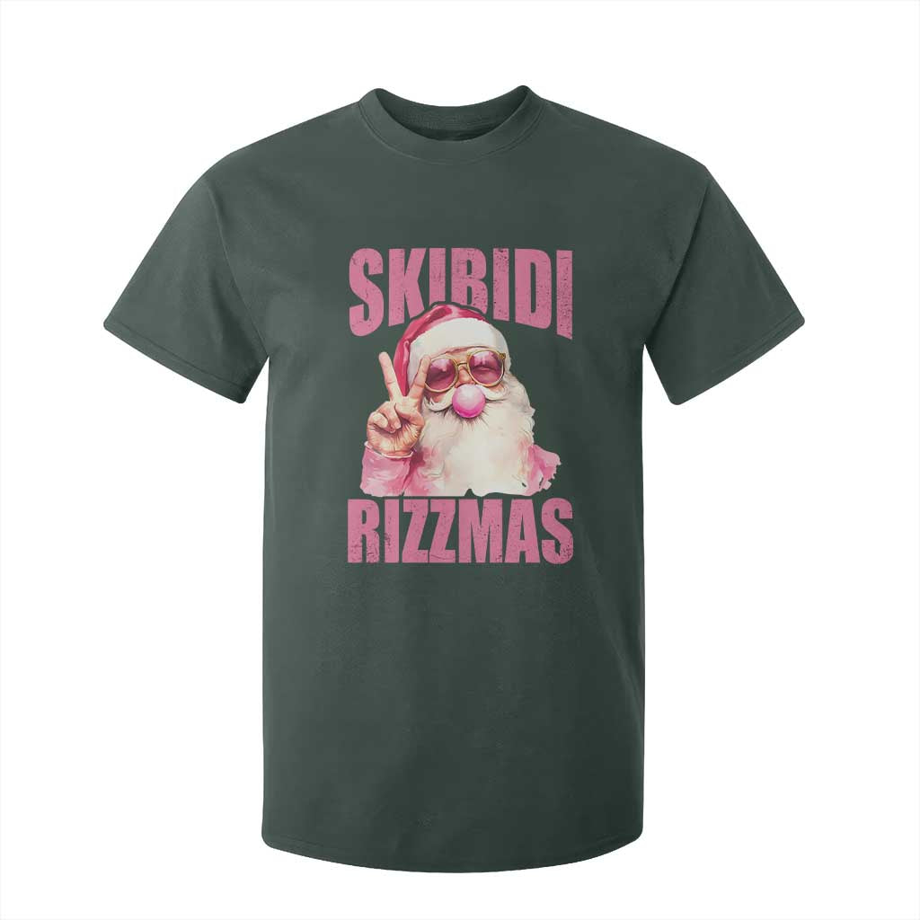 Funny Xmas T Shirt For Kid Skibidi Rizzmas Pink Santa Bubble Gum TS09 Dark Forest Green Print Your Wear