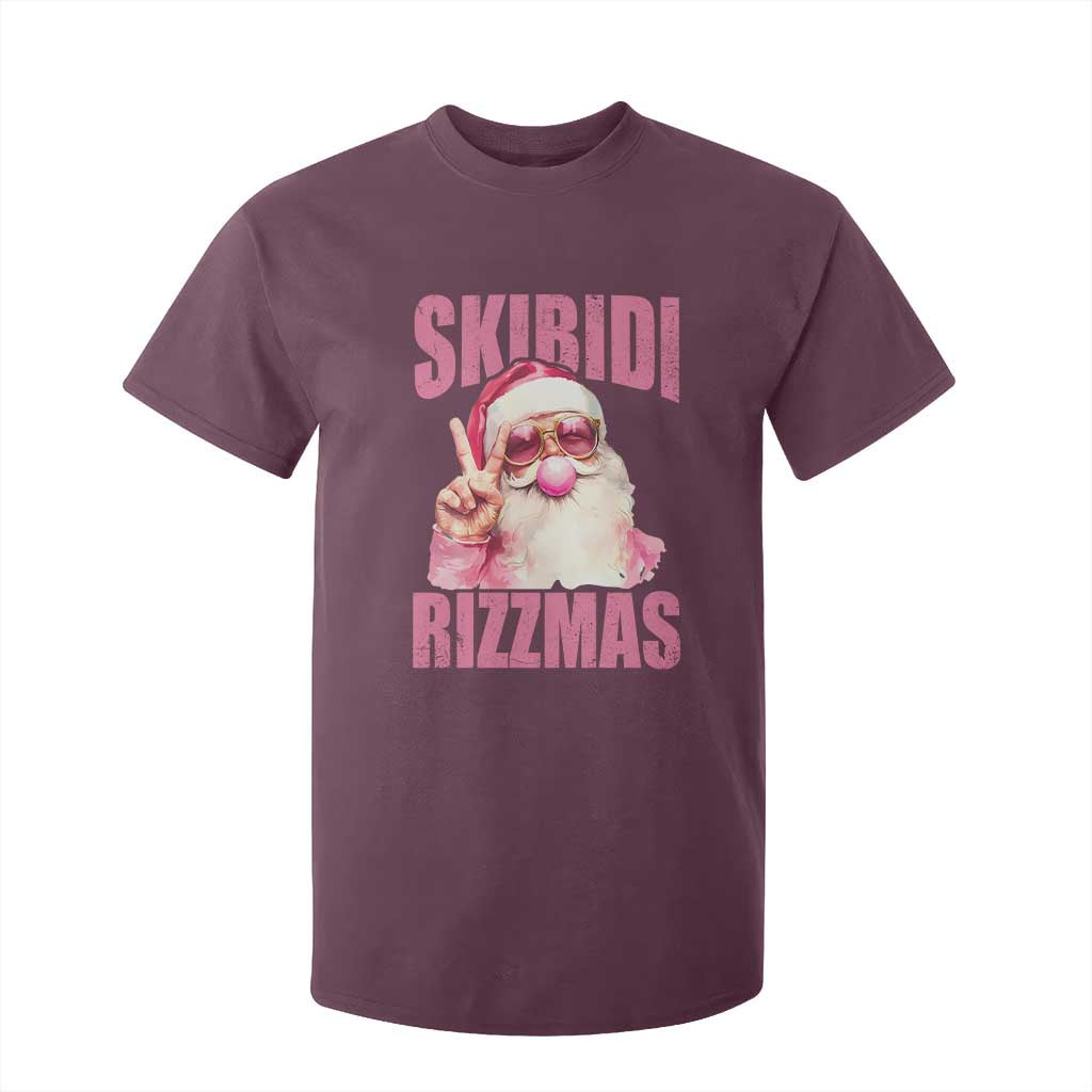 Funny Xmas T Shirt For Kid Skibidi Rizzmas Pink Santa Bubble Gum TS09 Maroon Print Your Wear