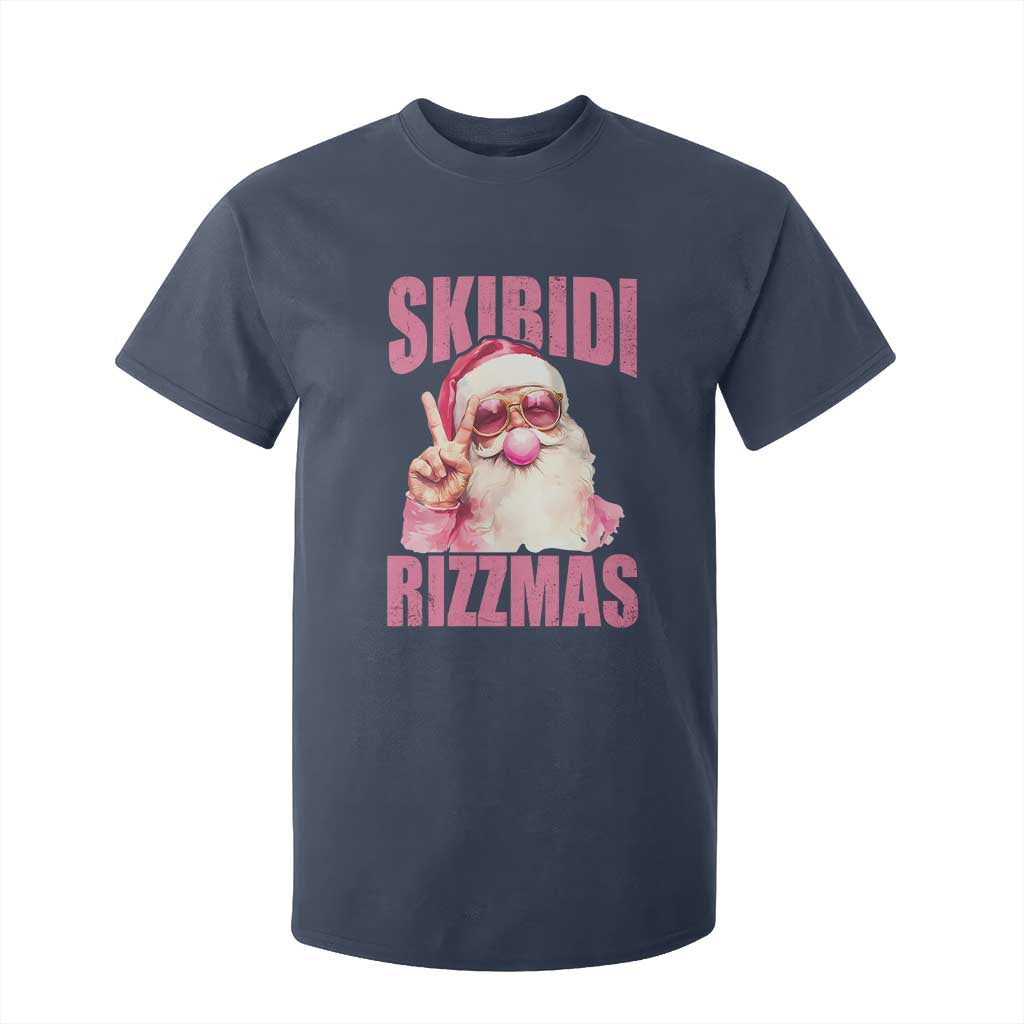 Funny Xmas T Shirt For Kid Skibidi Rizzmas Pink Santa Bubble Gum TS09 Navy Print Your Wear