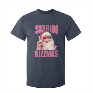Funny Xmas T Shirt For Kid Skibidi Rizzmas Pink Santa Bubble Gum TS09 Navy Print Your Wear