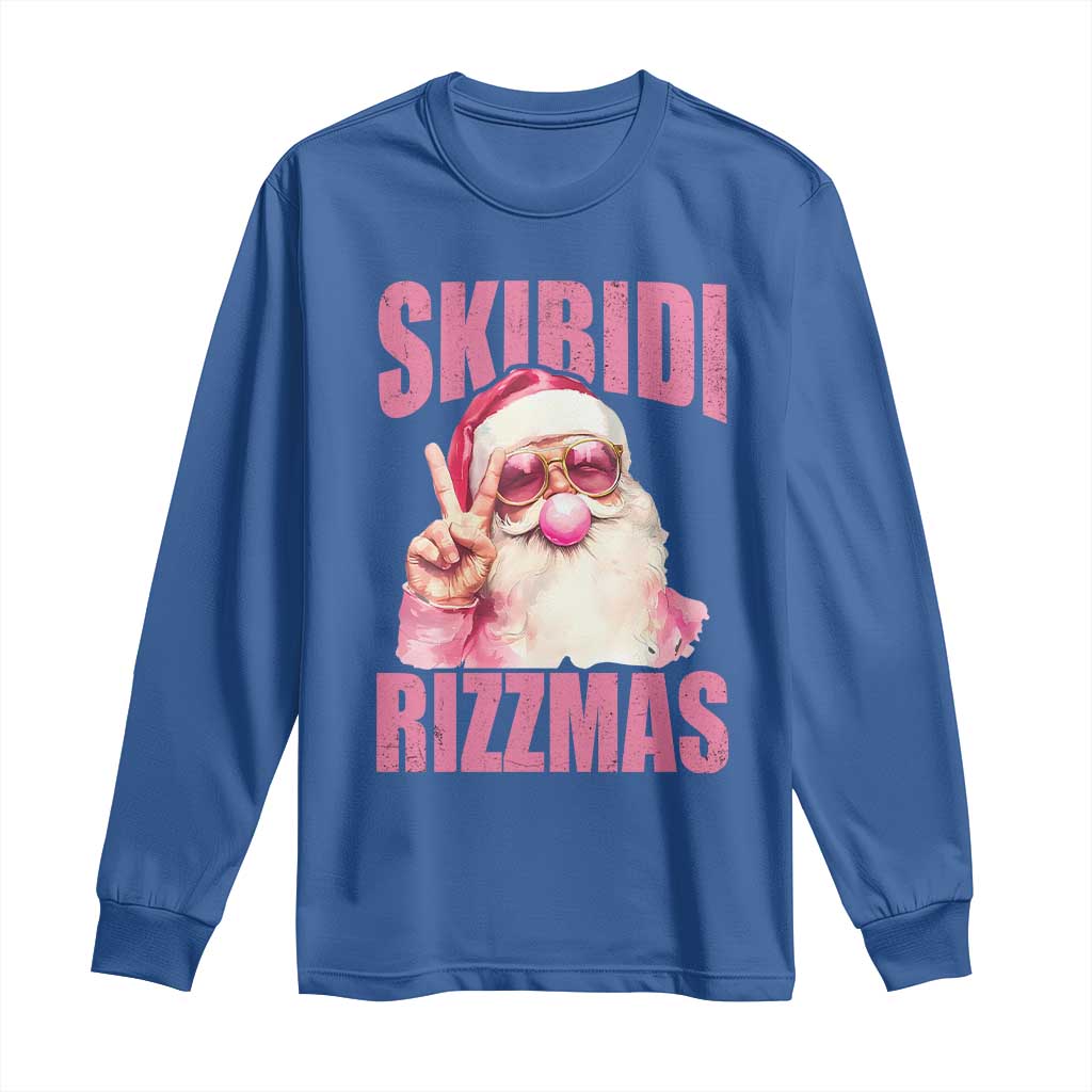 Funny Xmas Long Sleeve Shirt Skibidi Rizzmas Pink Santa Bubble Gum TS09 Royal Blue Print Your Wear