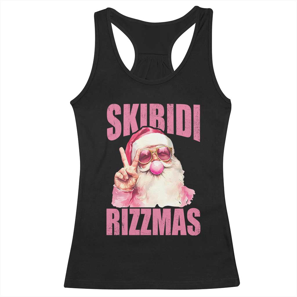 Funny Xmas Racerback Tank Top Skibidi Rizzmas Pink Santa Bubble Gum TS09 Black Print Your Wear