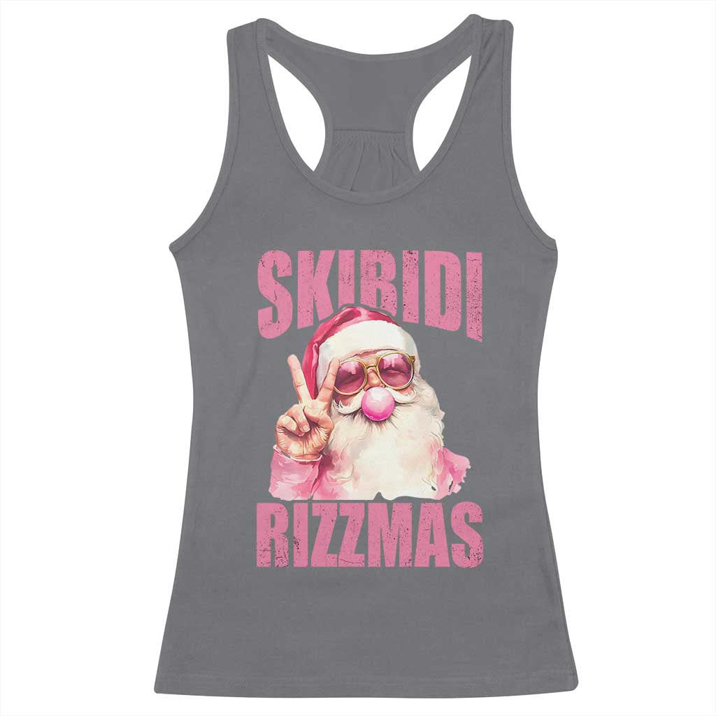 Funny Xmas Racerback Tank Top Skibidi Rizzmas Pink Santa Bubble Gum TS09 Charcoal Print Your Wear