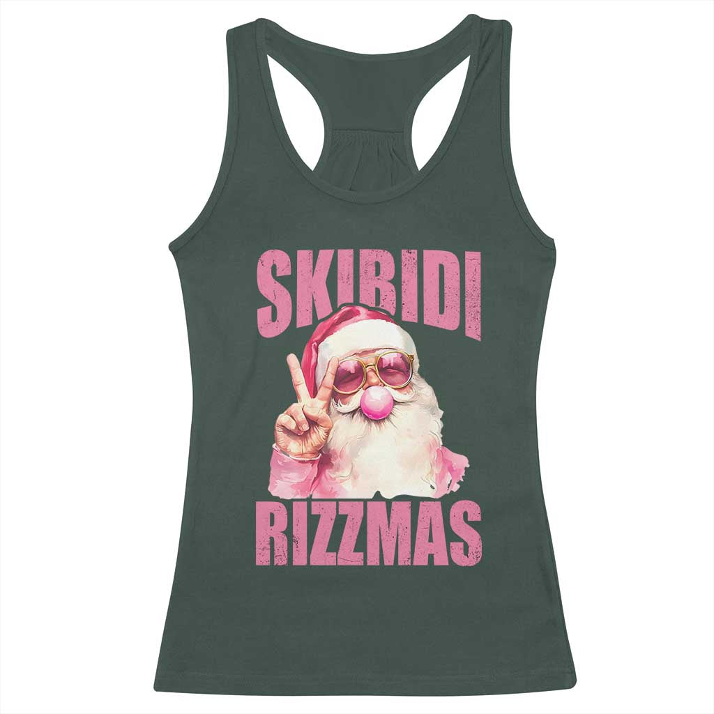 Funny Xmas Racerback Tank Top Skibidi Rizzmas Pink Santa Bubble Gum TS09 Dark Forest Green Print Your Wear