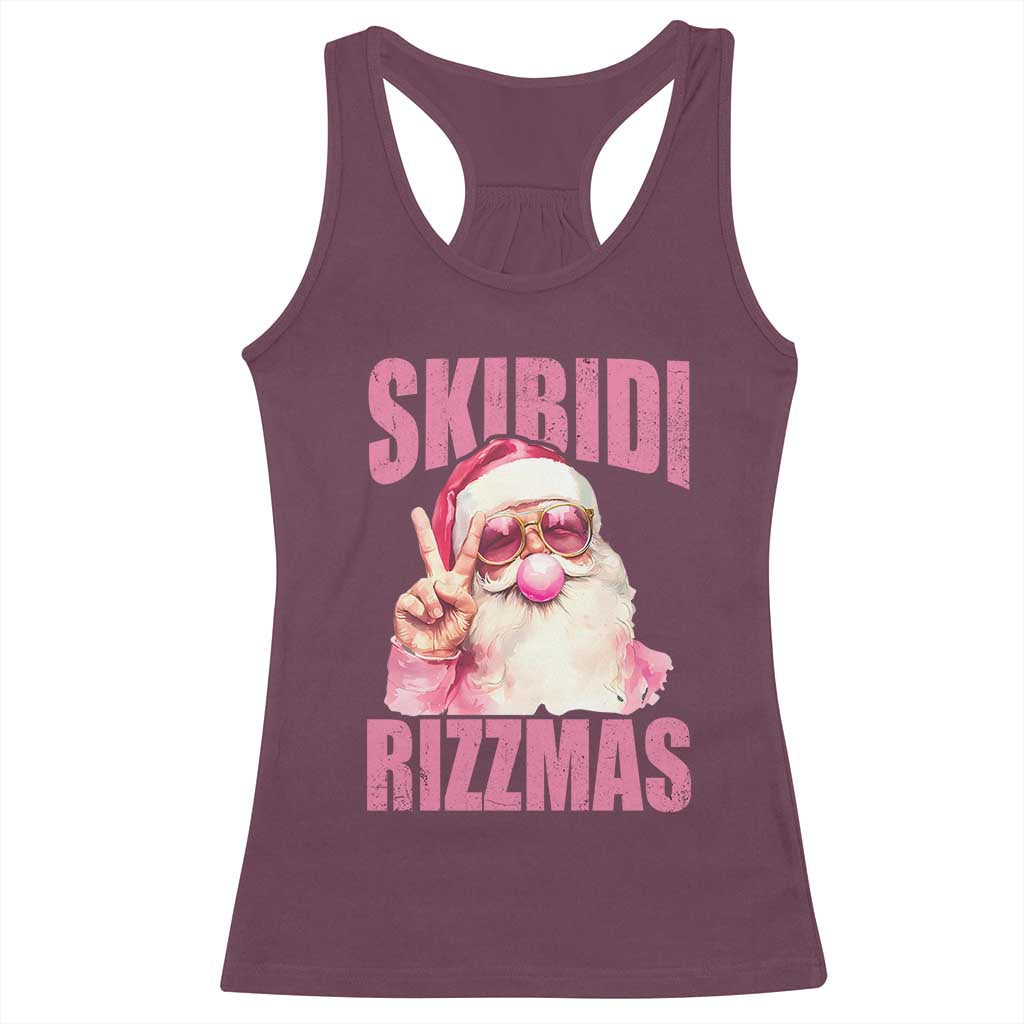Funny Xmas Racerback Tank Top Skibidi Rizzmas Pink Santa Bubble Gum TS09 Maroon Print Your Wear