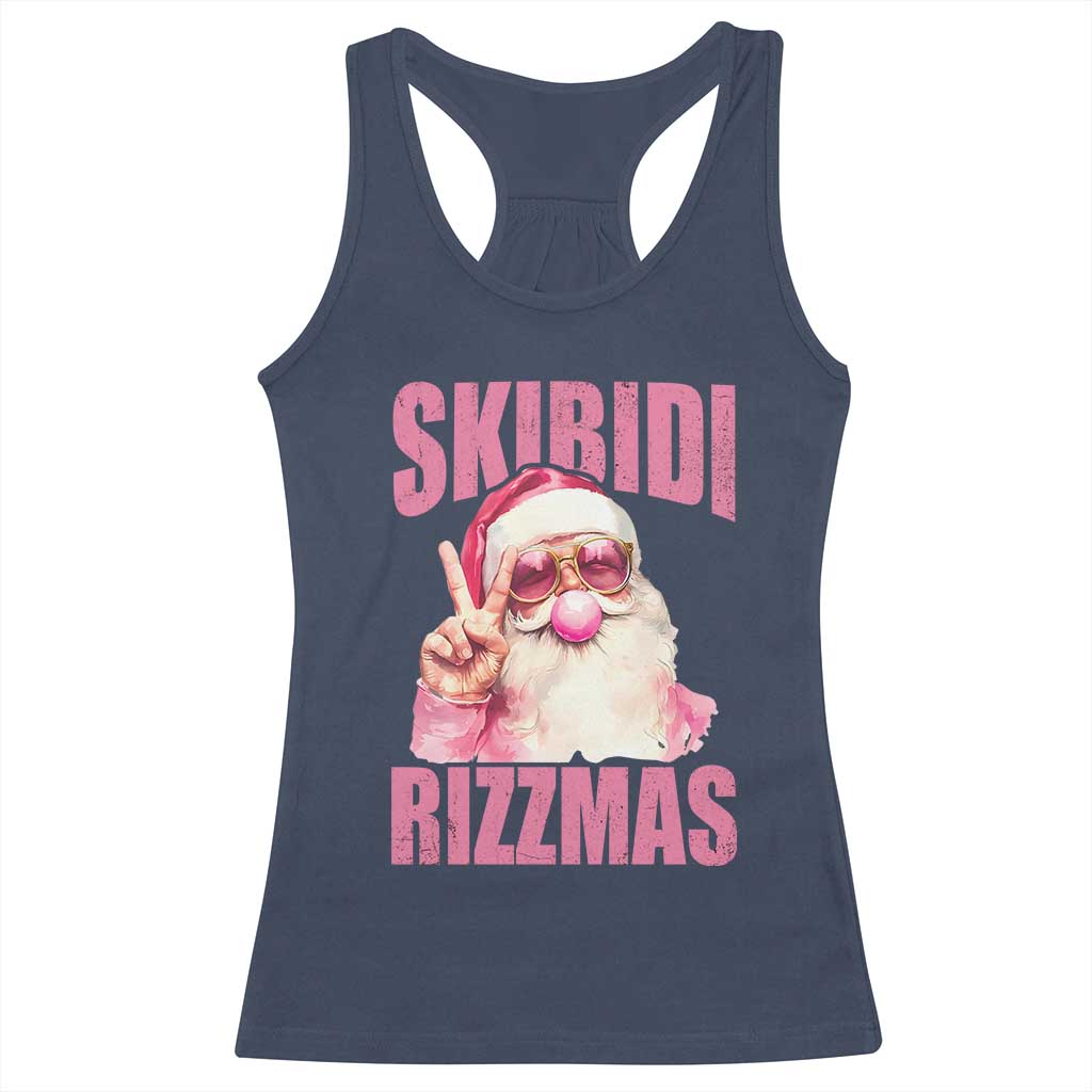 Funny Xmas Racerback Tank Top Skibidi Rizzmas Pink Santa Bubble Gum TS09 Navy Print Your Wear