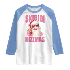 Funny Xmas Raglan Shirt Skibidi Rizzmas Pink Santa Bubble Gum TS09 White Carolina Blue Print Your Wear