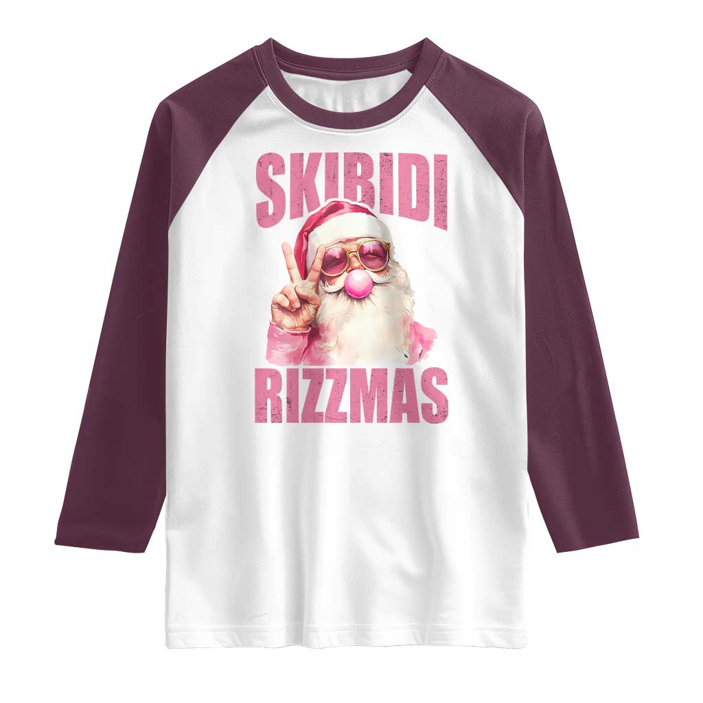 Funny Xmas Raglan Shirt Skibidi Rizzmas Pink Santa Bubble Gum TS09 White Maroon Print Your Wear