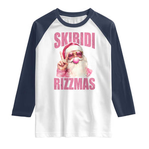Funny Xmas Raglan Shirt Skibidi Rizzmas Pink Santa Bubble Gum TS09 White Navy Print Your Wear
