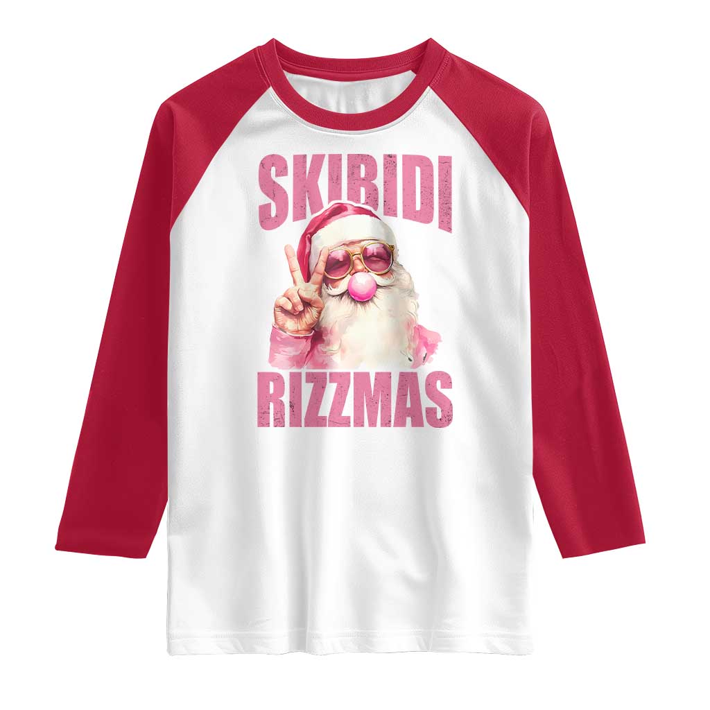 Funny Xmas Raglan Shirt Skibidi Rizzmas Pink Santa Bubble Gum TS09 White Red Print Your Wear