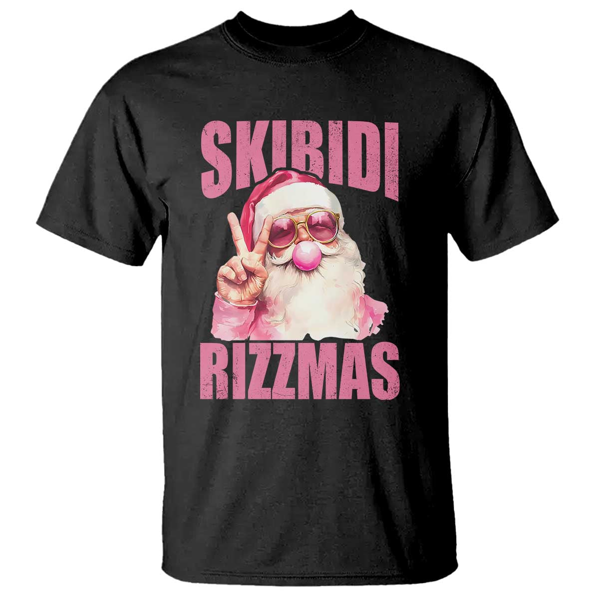 Funny Xmas T Shirt Skibidi Rizzmas Pink Santa Bubble Gum TS09 Black Print Your Wear
