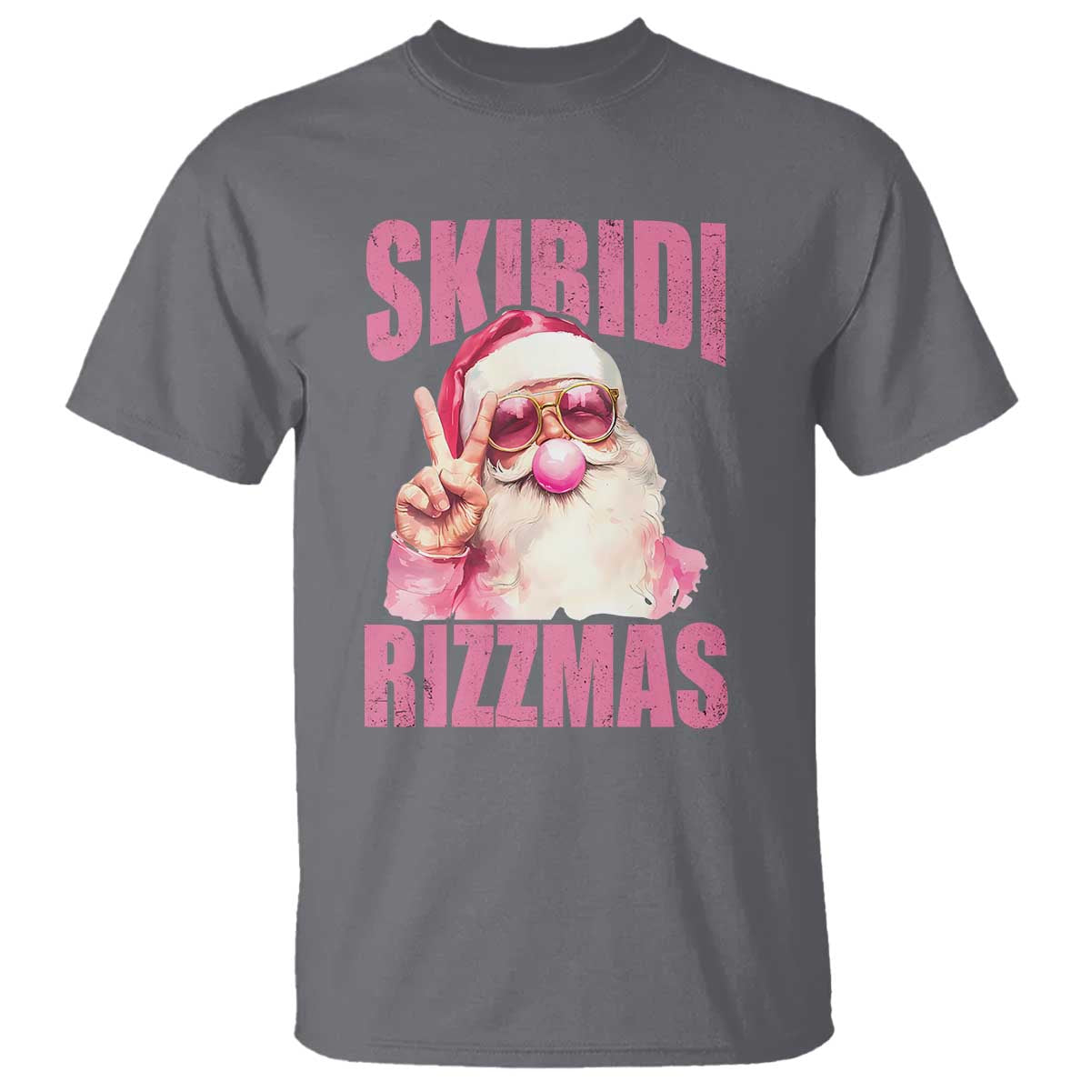 Funny Xmas T Shirt Skibidi Rizzmas Pink Santa Bubble Gum TS09 Charcoal Print Your Wear